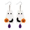 Colorful Patterned Ear Ornaments 1 Pair 2D Acrylic Halloween Dangle Drop Earrings for Women, Fashionable Daily Wear Spooky Ghost Cat Pumpkin Earrings,