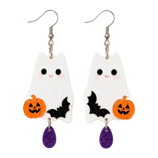 Colorful Patterned Ear Ornaments 1 Pair 2D Acrylic Halloween Dangle Drop Earrings for Women, Fashionable Daily Wear Spooky Ghost Cat Pumpkin Earrings,
