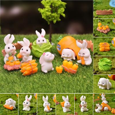 2025 Easter Cute Rabbits Bunny Carrot Miniature Figurine DIY Landscape Home Ornament Potted Cake Animal Decoration Accessories