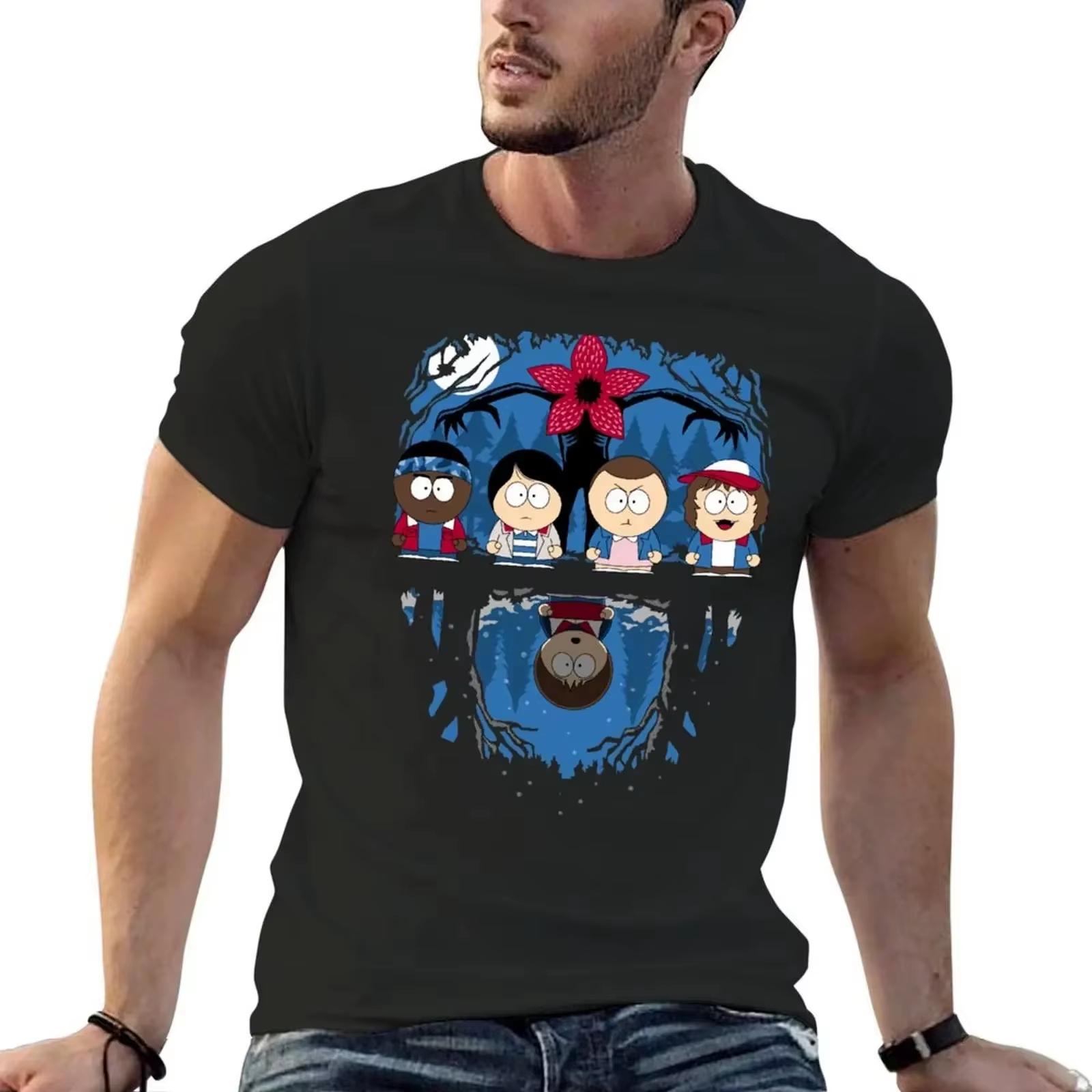 Men Cartoon Parody Graphic T Shirt Retro Horror Monster Flower Tee Casual Streetwear Cotton Top S