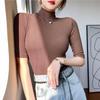 Fashion Short Sleeve Casual White T-shirt for Women Summer Half High Neck Slim Base T Shirt Female Casual Elegant Office Lady Tee Tops 24081