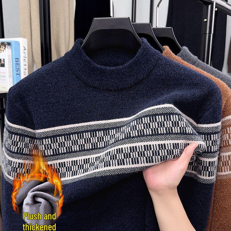 Dad's Warm Winter Knit: Mink Velvet Zipper Sweater, Plus Velvet for Middle-Aged & Elderly Men