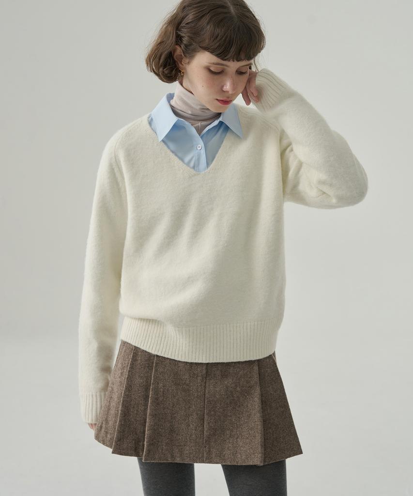 Deuloupisumeon Symmetric Brush Woolen Pleated Mini Skirt [Coal Black]