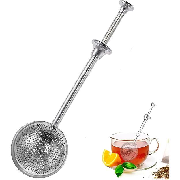 Long Handle Tea Ball, Stainless Steel Tea Infuser for Loose Leaf Tea, Filters with Handle for Cup and Teapot, Reble Fine Mesh Tea Interval Diffuser