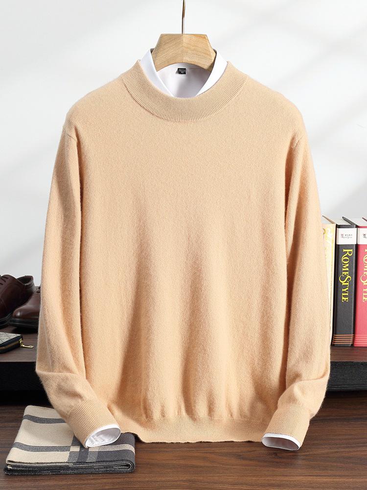 Men's Cashmere Half-High Neck Pullover - Autumn/Winter Versatile Loose Knit Sweater for Mid-Aged and Young
