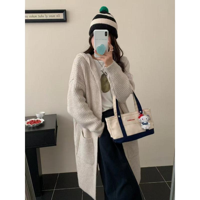 Hooded Loose Large Size Thickened Medium and Long Knitted Jacket New Lazy Wind Sweater Cardigan with Women Outside