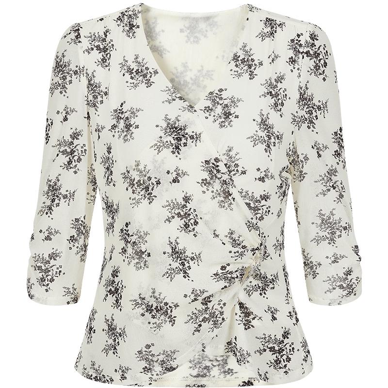 Juzi French Style V-Neck Floral Twisted Waist Top XL