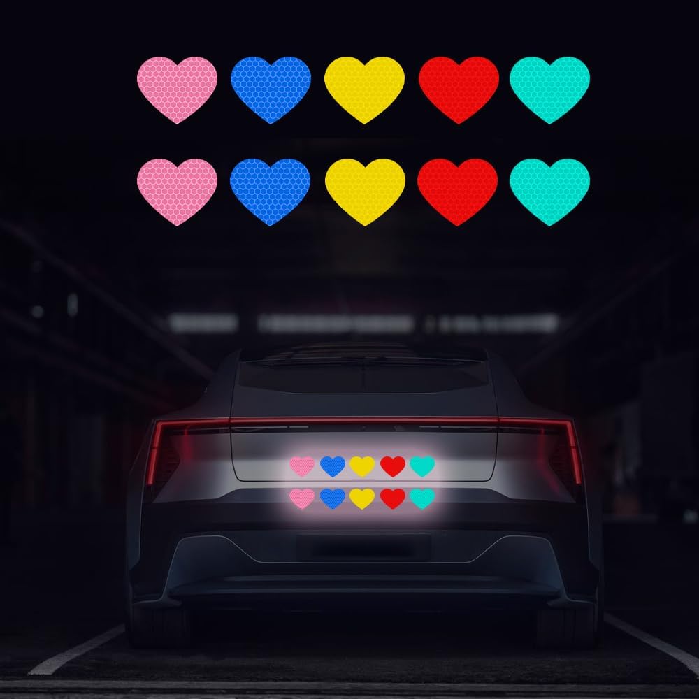 

10pcs Heart Vinyl Decal for Cars, High Intensity Reflective Scratch Cover DIY Stickers for Window Bumper Decals Waterproof Sticker (Pink) 10pcs Heart, Multicolor