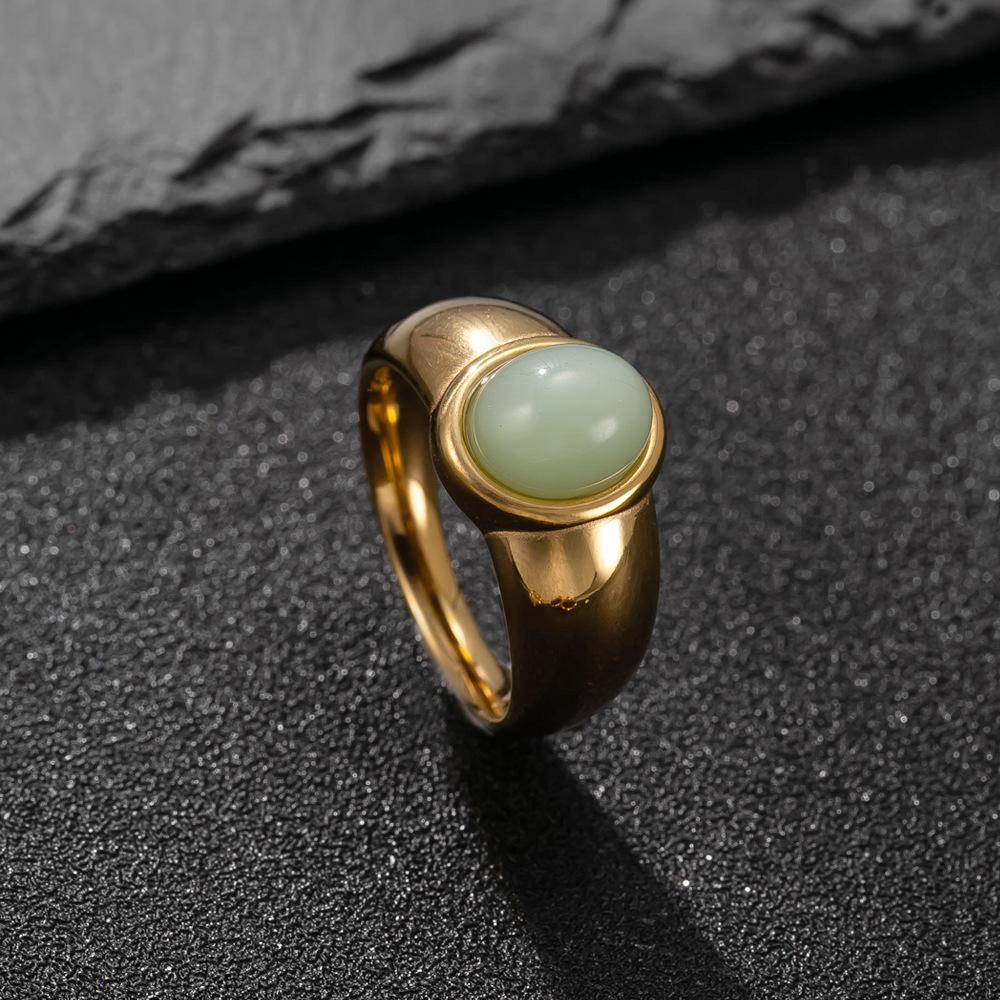 Neuer Vintage Ovaler Natursteinring für Damen Edelstahl Goldfarbener Ring Party Schmuck