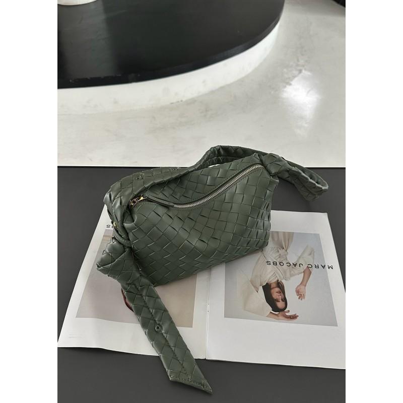 Handwoven Leather Crossbody Bag Women Stylish Woven Shoulder With Zip Medium Size Urban Minimalist Design