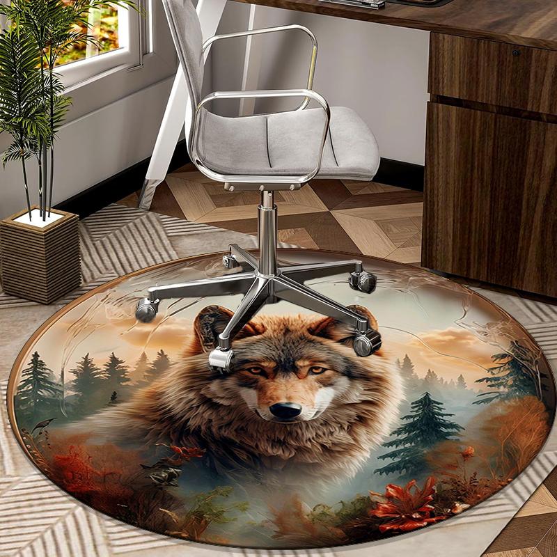 Wolf im Wald runder Teppich Stuhlpolster Runder Eingangsteppich, Weiche runde Teppiche für Wohnzimmer, Schlafzimmer, Kreis Teppich Dekor Geschenke