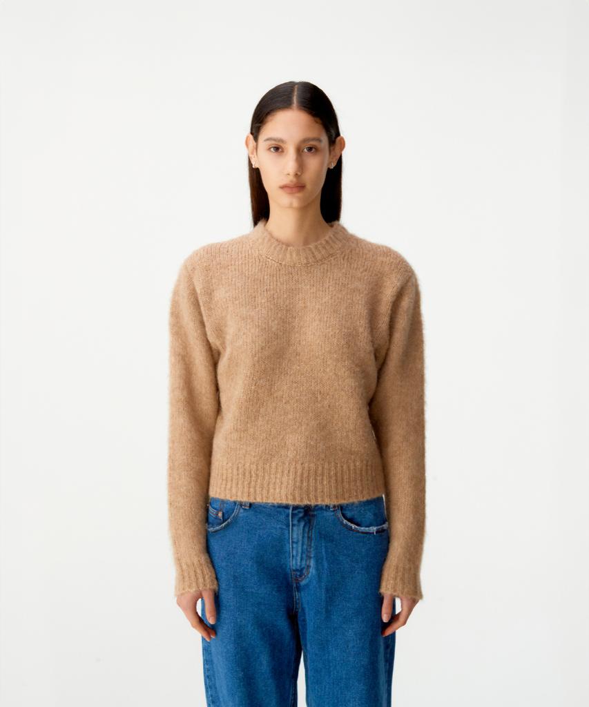 Kueoumeon Alpaca Round Crop Knit (Melange Beige)