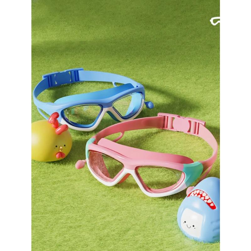 Ochelari de înot pentru copii de înaltă definiție, impermeabili și anti-ceață, cu ramă mare, ochelari convenienți, dopuri de urechi conectate cu silicon