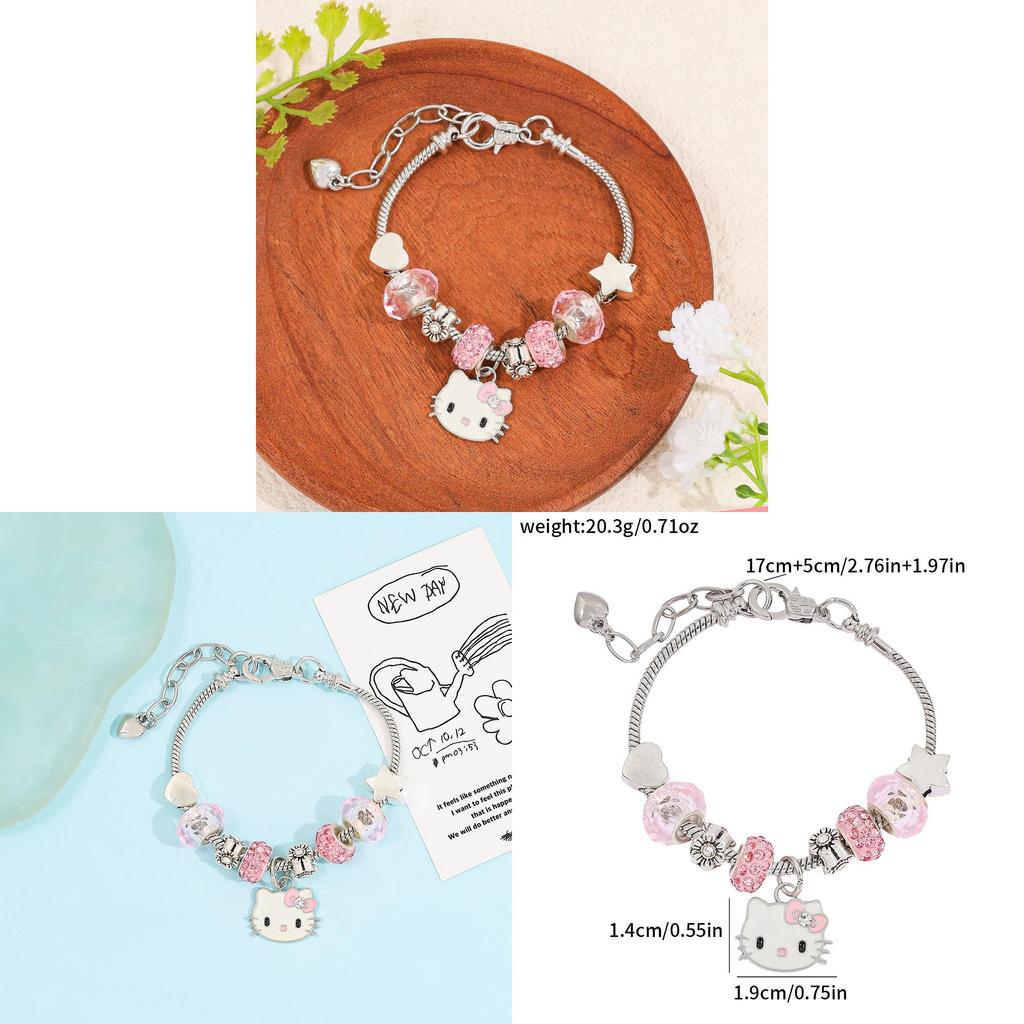 Braccialetto Charm Cartoon Hello Kitty con Perline in Lega di Zinco per Regali e Accessori