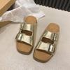 Silver burst pattern platform slippers cork buckle fashion shoes cool slippers summer wear beach shoes
