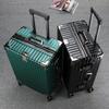 Large Capacity Aluminum Frame Travel Suitcase with Combination Lock, Trolley Wheels, and Durable Design for Men and Women.