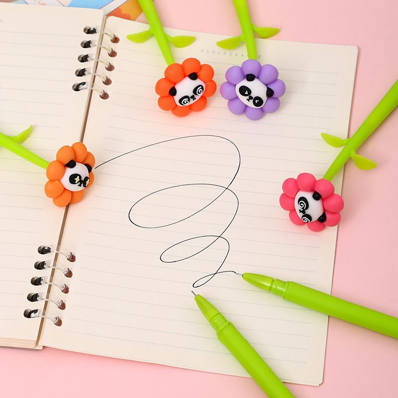 48pcs Sunflower Shape Panda Shakes Neutral Pen Comfortable Grip Stationery School Office Supplies Student Prize Gift Writing Tools Holiday Gift Novelt