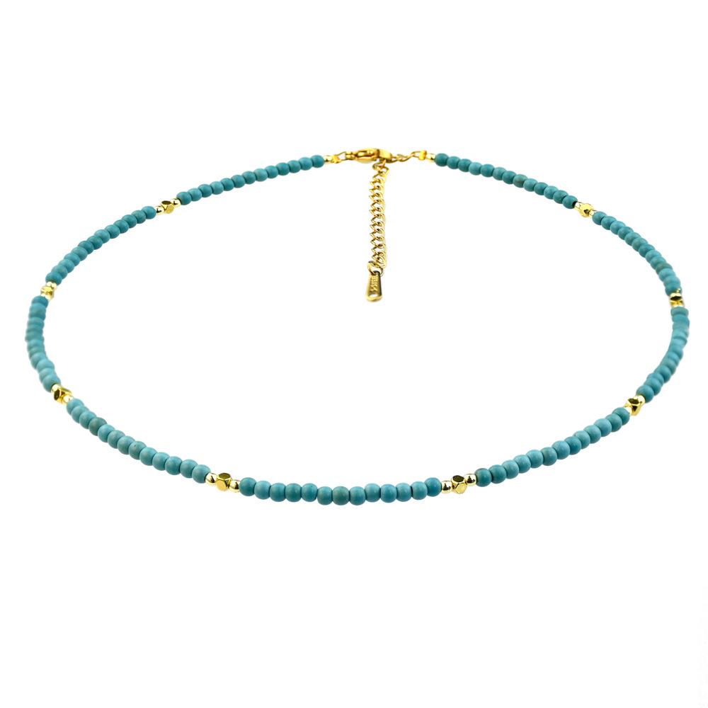 Collier Perles Turquoise Artistique Style Ins pour Femmes Fait Main Simple Élégant Ne se Décolore Pas Luxe Léger Design Géométrique