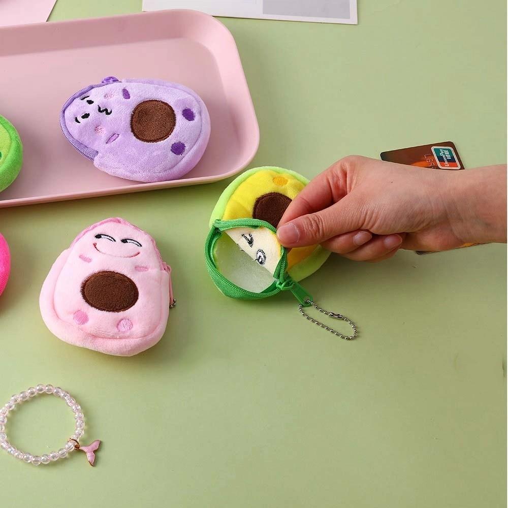 Kawaii Girls Money Pouch Cartoon Children Wallet Avocado Plush Purse Key Case Bags Small Coin Bag