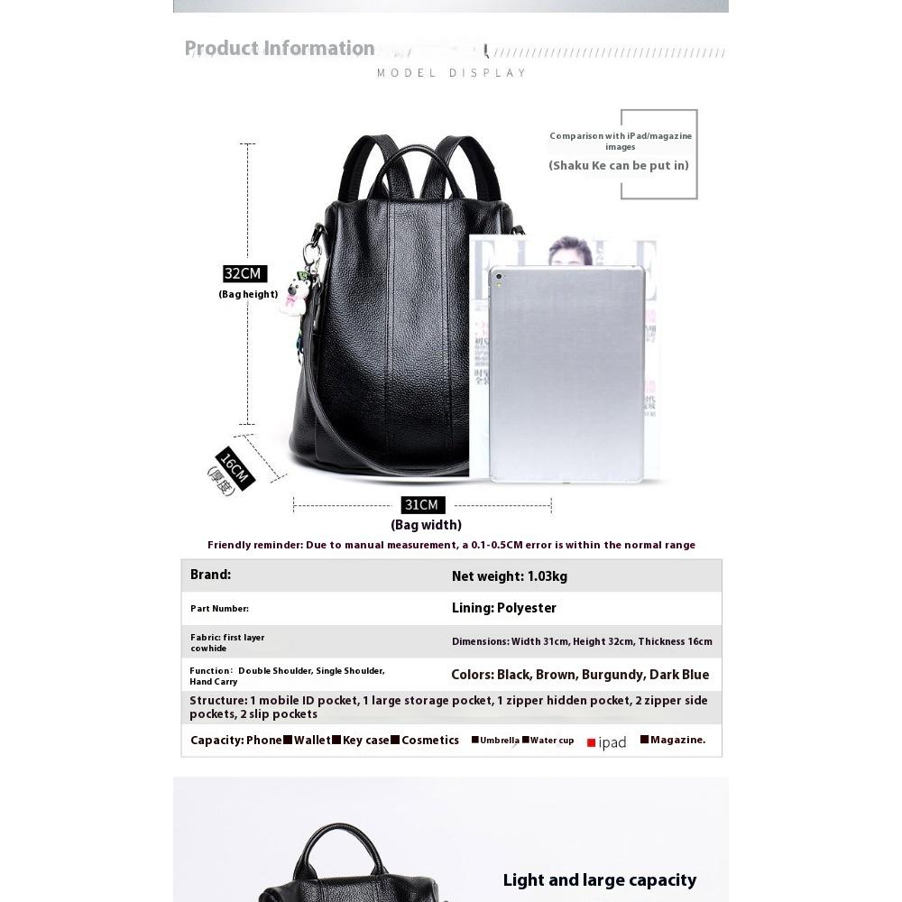 Street Trend Women's Luggage Leather Goods Solid Color Backpack Leather Sewing Line Women's Backpack