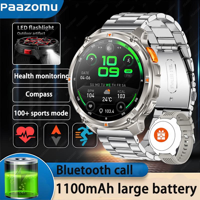 New Outdoor Smart Watch 1.7 ” 1100mAh Large Battery IP68 Waterproof LED Flashlight Bluetooth Call Sports Men Fitness Bracel