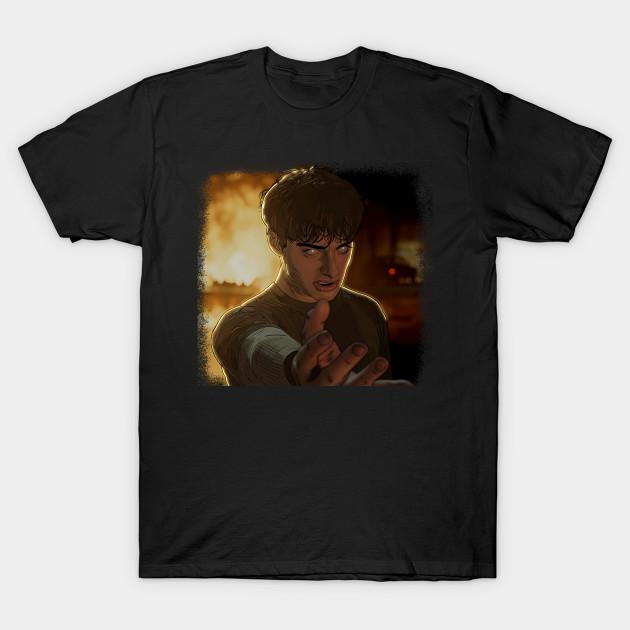 

Men Black Print T-shirt Will Byers Rage Portrait - Stranger Things Fire/Possession Comic Art No-Cut Transfer Paper Print Cotton Tshirt 3XL