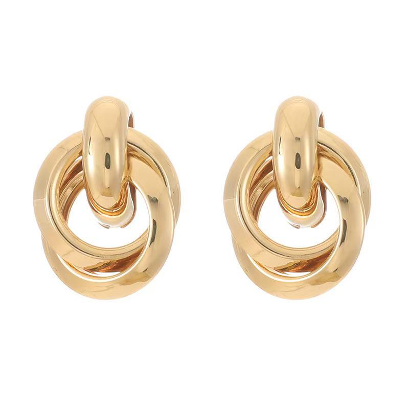Gold-Tone Geometric Twist Earrings: Fashionable and Versatile Multi-Layer Braided Earrings for Women.