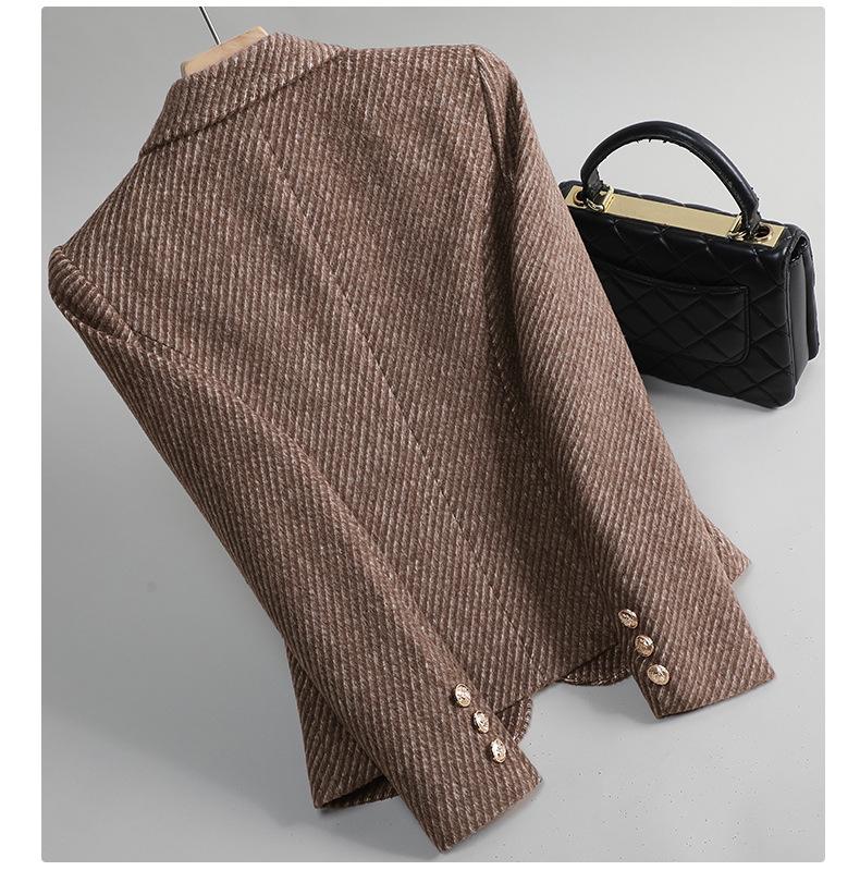 Women's Khaki Striped Wool-Blend Blazer - Slim Fit, Autumn/Winter 2025