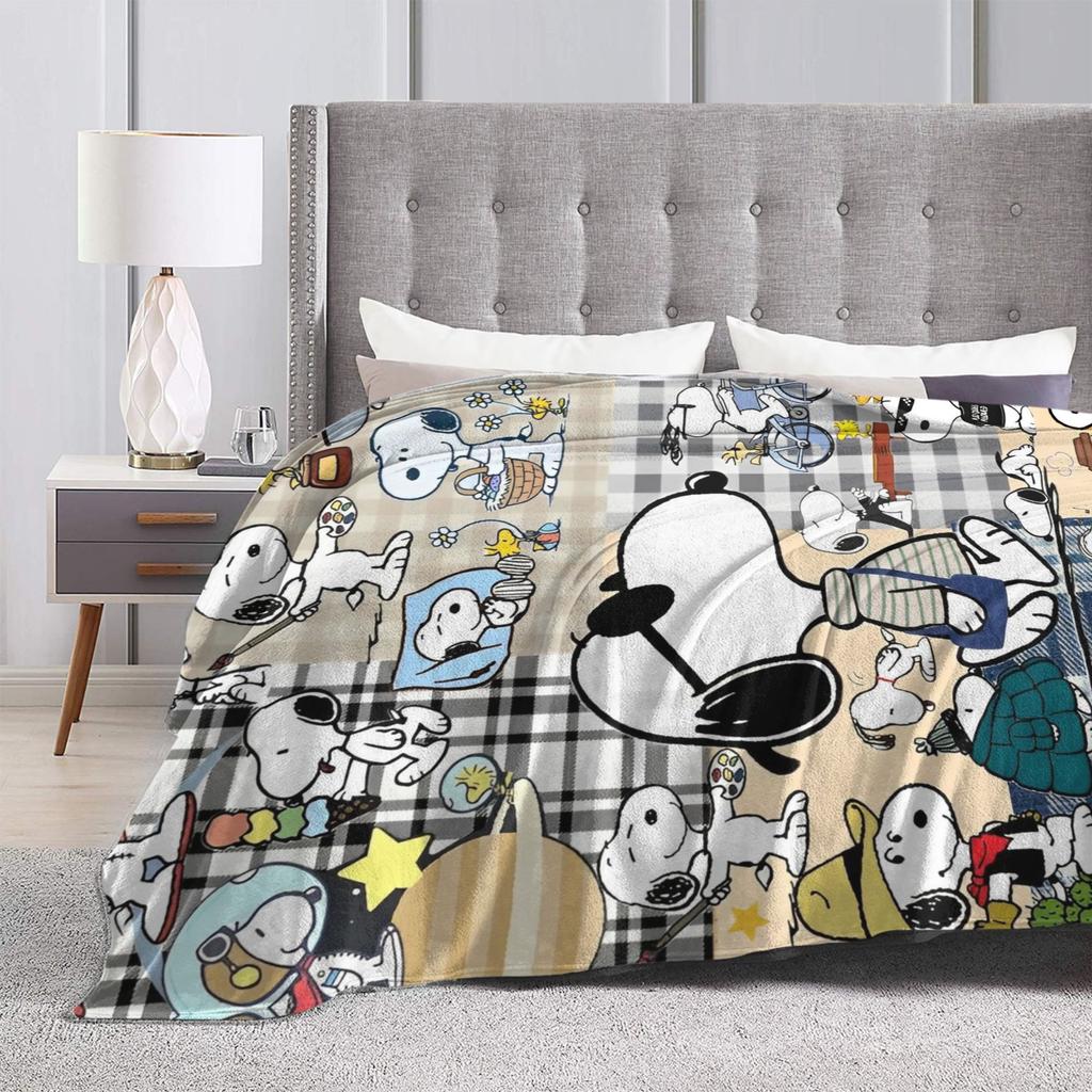 Snoopys Collage Blanket Cartoon Flannel Funny Warm Throw Blanket for Coverlet Spring Autumn,