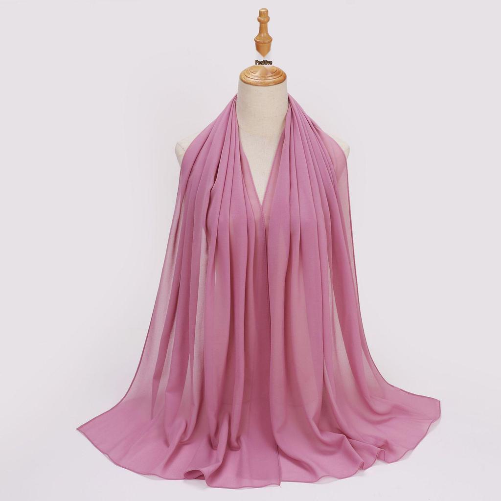 Ethnic Pearl Chiffon Hijab Scarf - Single Color, Long Style for Middle East & Africa