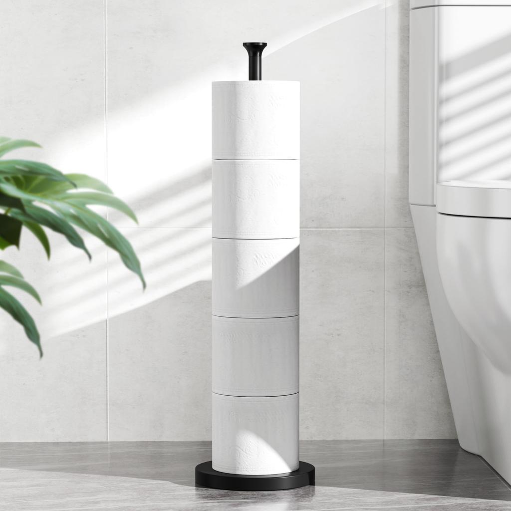 Toilet paper holder stand (with reserve function), freestanding spare roll storage holder, stainless steel, modern design.