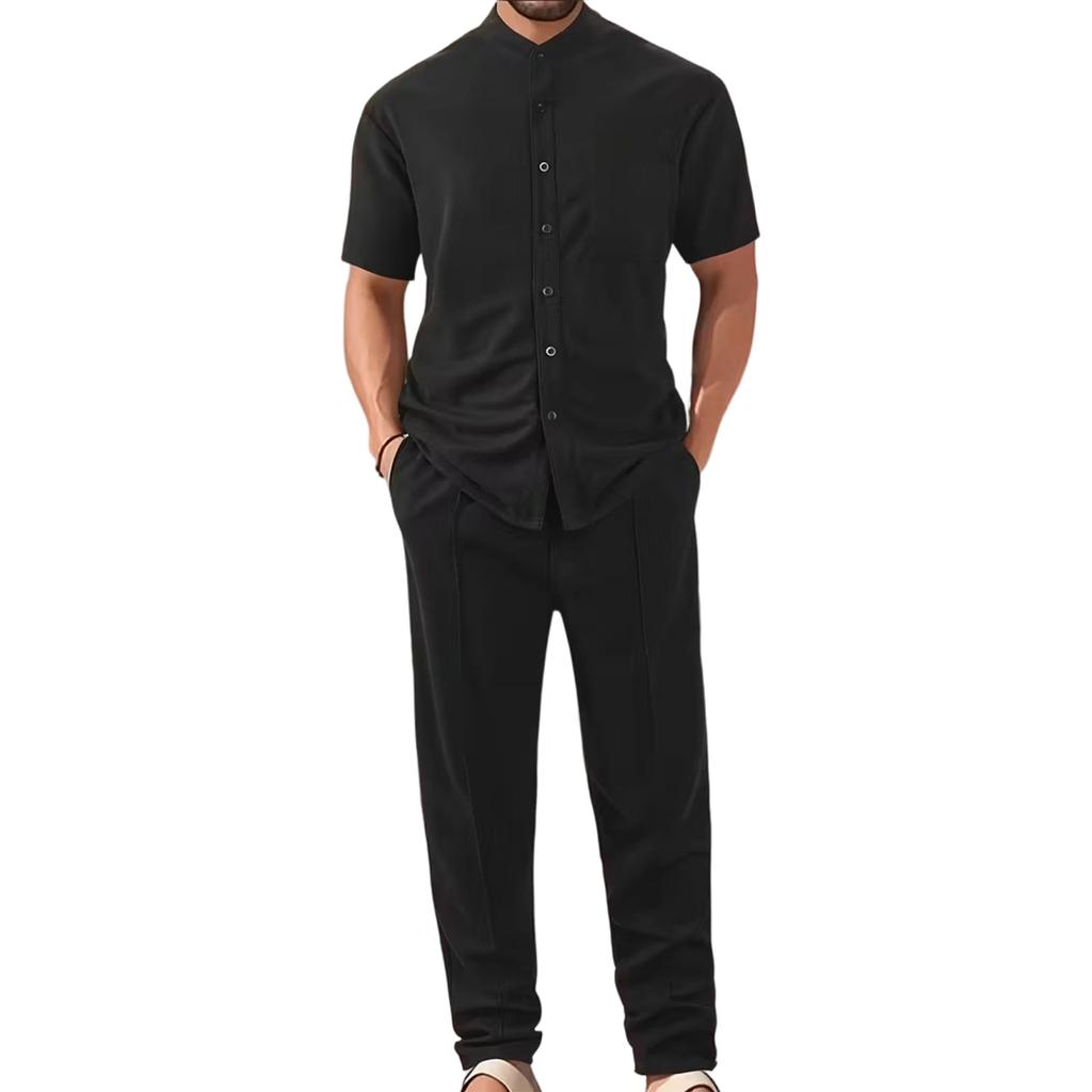 Men's  Sports  Leisure  With  Pocket  Short  Sleeves  Shirt  Trousers  Set