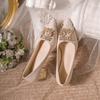 2026 New Fashion  Women's Elegant Black Mid Block Heels Pumps with Crystal Rhinestone Pointed Toe Dress Shoes