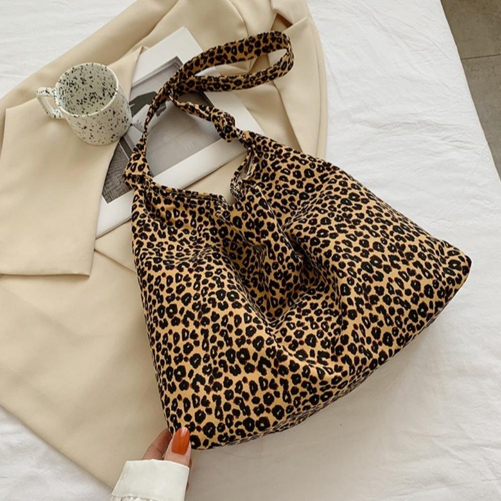 Cloth Leopard Print Shoulder Bag Korean Style Women's Handbag Fashion Canvas Bag Student