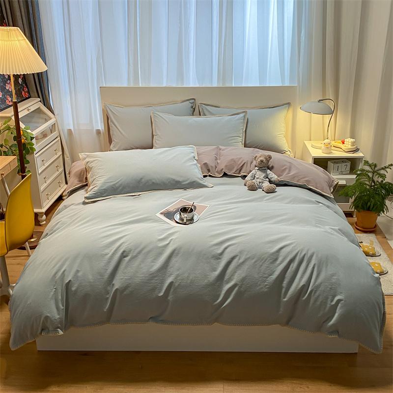 3pcs Washed Cotton Shell Edge Solid Color Reversible Bed Sheet Set 120cm Single Bed Dormitory Bedroom Light and Breathable Machi