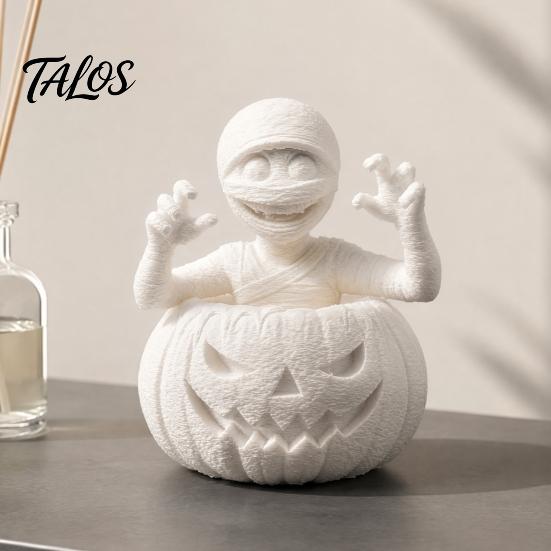 DIY Malbastelset 3D-gedruckte Kürbisjunge Figur, Ungemalte weiße Statue, Detaillierte Mumien Geist Figur Halloween Skulptur, Kreatives Heim Schreibtisch
