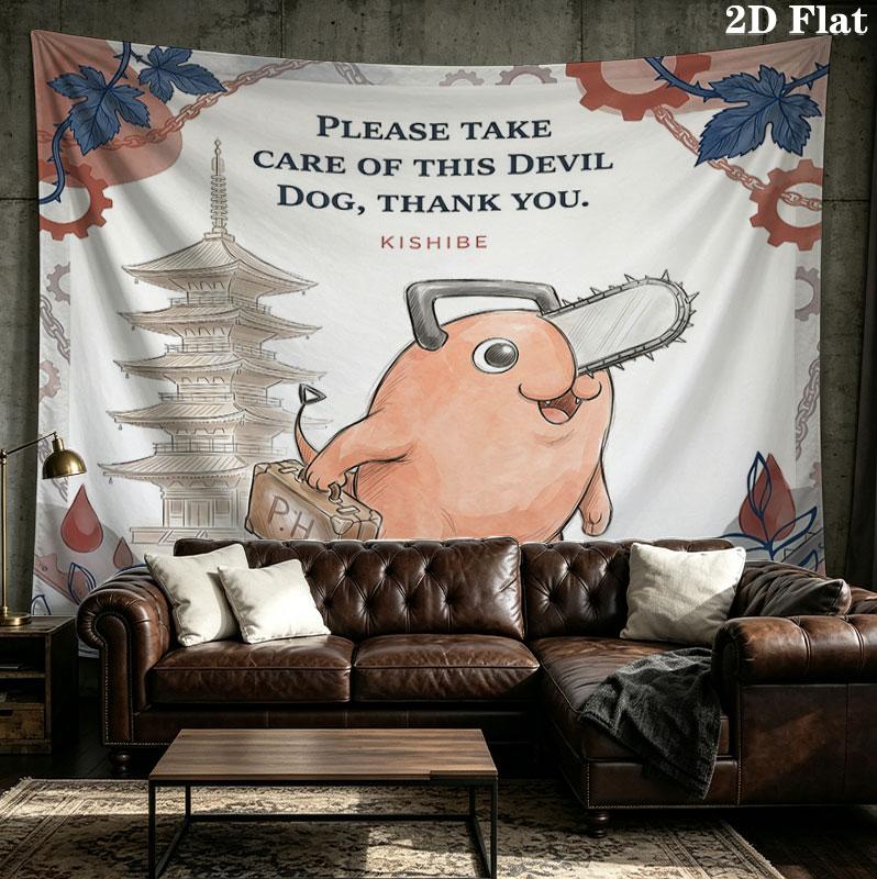 Chainsaw Man Wall Tapestry Aesthetic Wall Hanging Printed Fabric Blanket Decorative Tapestries For Bedroom Living Room Home Decor
