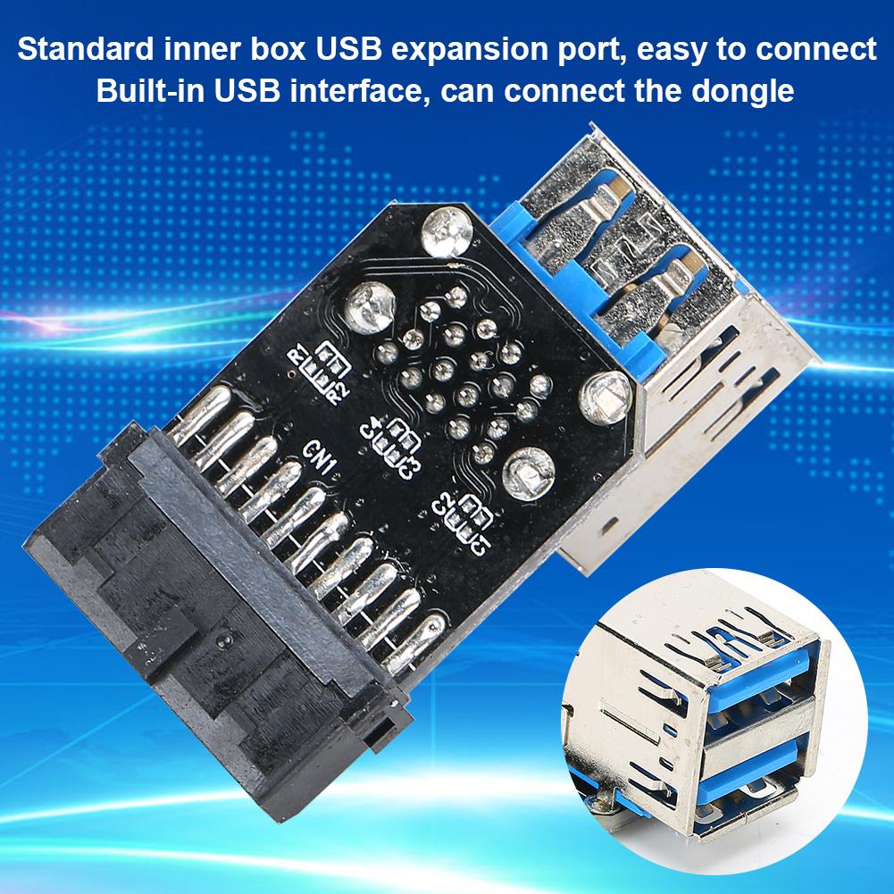 19PIN to 2-Port USB 3.0 Adapter Converter Black ABS Computer Equipment Accessories