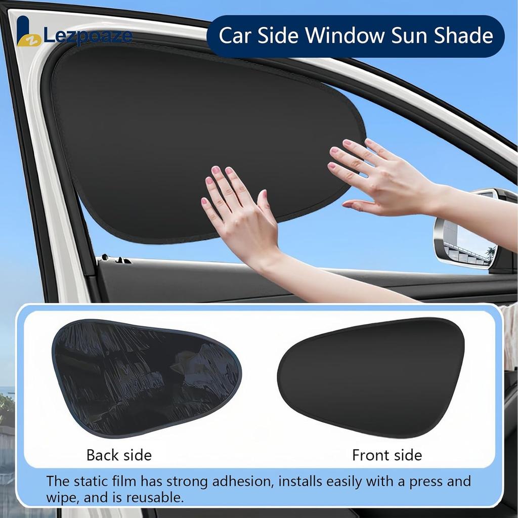 2-Pack Car Side Window Sun Shade | Black Gel Electrostatic UV Protection Sunshade | Universal Fit 99% Vehicles | Foldable Car Shades