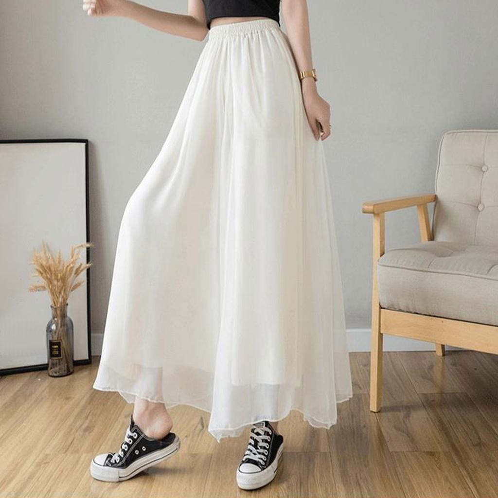 Women s Chiffon Wide Leg Pants Temperament Silky Chiffon Lined Wide Leg Skirt Pants XXXXXL белый