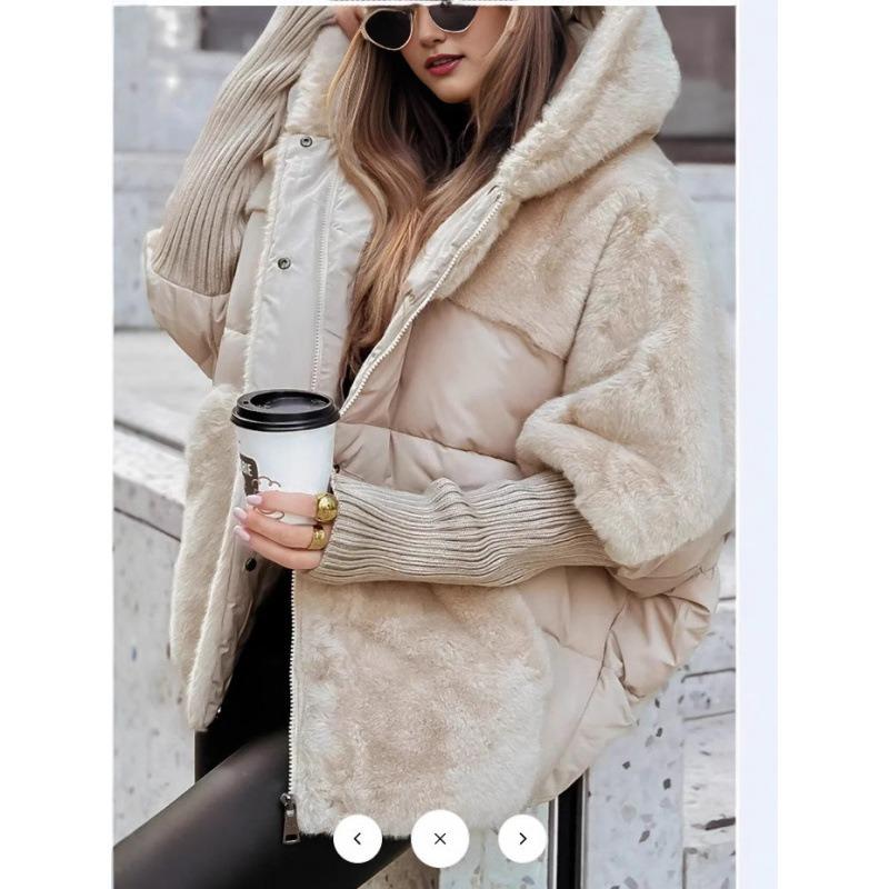 Autumn and Winter Women's Plush Loose Stitching Cotton Jacket