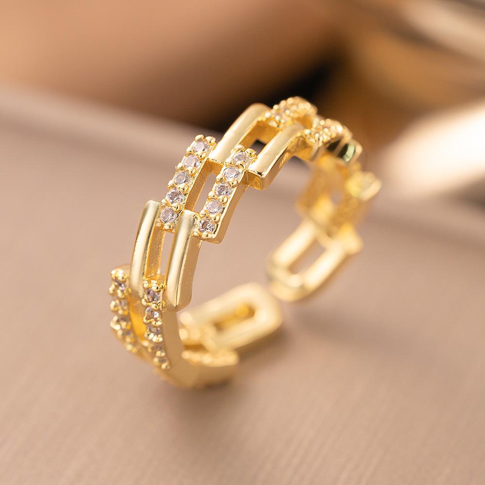 Micro-Inlaid Zircon Fashion Open Ring - Adjustable Luxury Index Finger Jewelry for Women