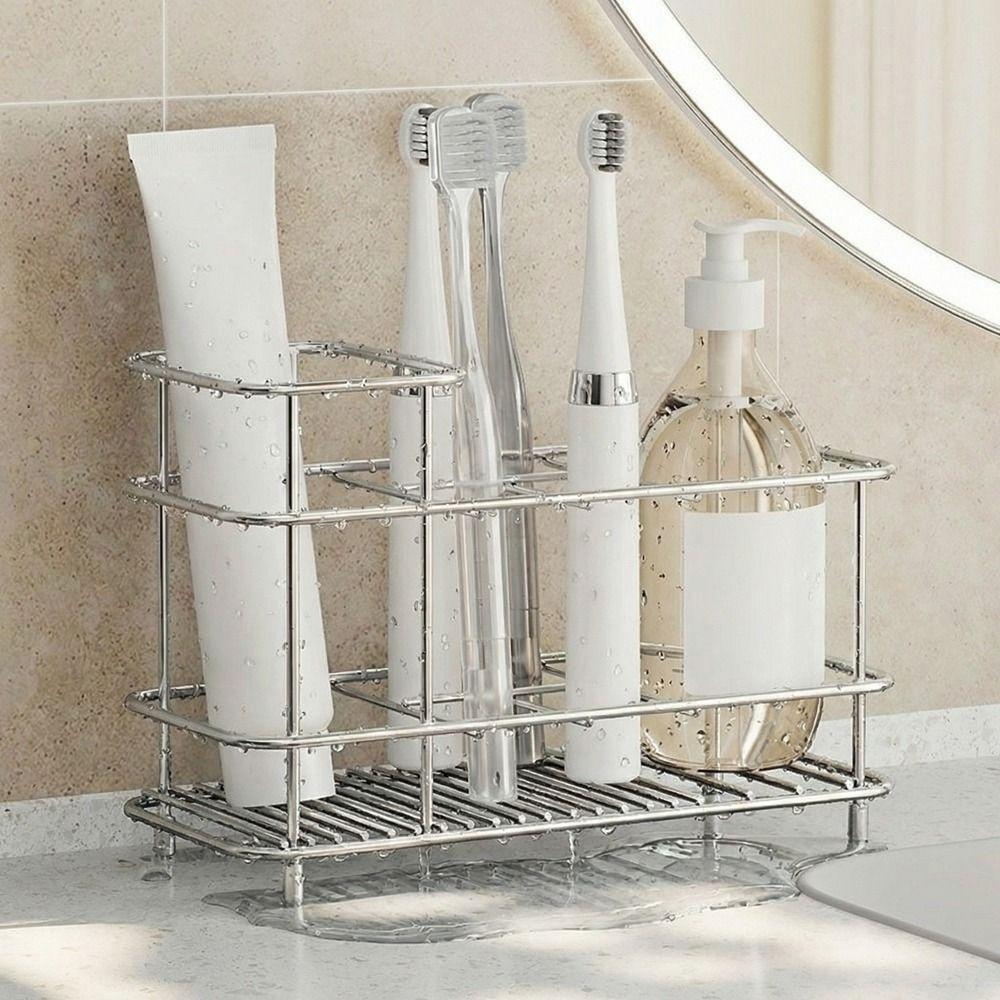 Stainless Steel Toothpaste Holder Multi-slot Electric Toothbrush Stand  Makeup Brush