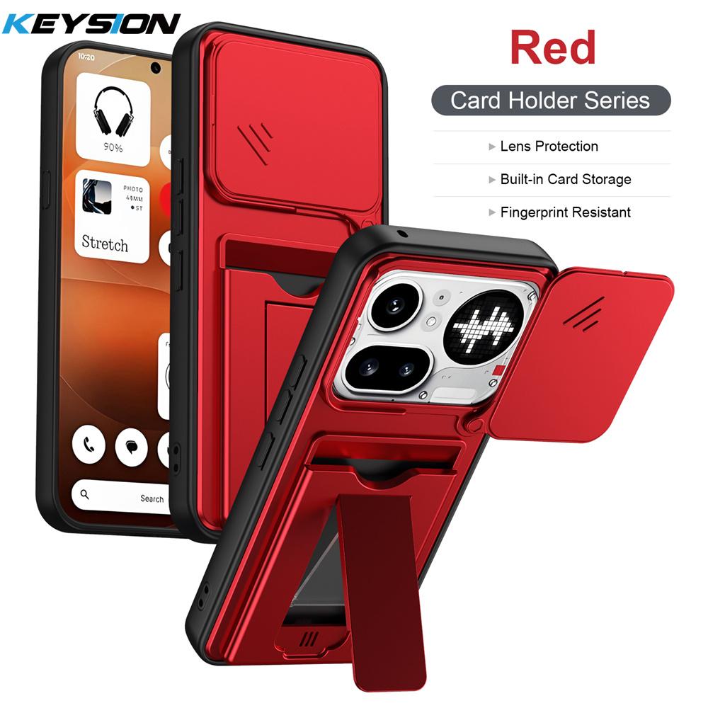 KEYSION Card Slot Holder Bag Phone Case for Nothing Phone 4A Pro Slide Camera Protection Upright Kickstand Shockproof Cover