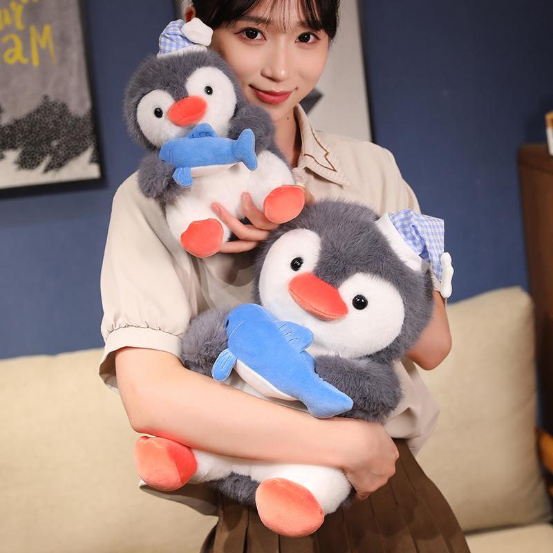 Soft Wear Hat Penguin Hug Fish Plush Toys Stuffed Cartoon Animal Doll Toy for Boys Lovely Christmas Birthday Gift