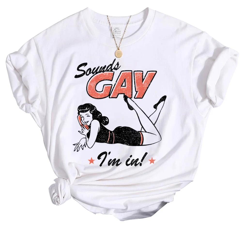Vintage LGBT T Shirt Sound Gay Funny Tees Personality Y2k Tops Pride Month Lesbian Bisexual Shirts Fashion Casual Female T Shrit
