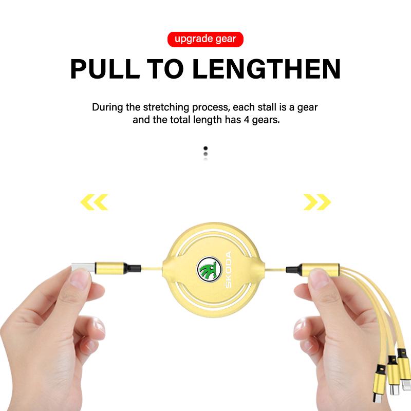1Pcs Car Mounted Telescopic Three In One Mobile Phone Charger For Skoda Octavia Superb Rapid Kodiaq Karoq Fabia Kamiq Roomster Citigo