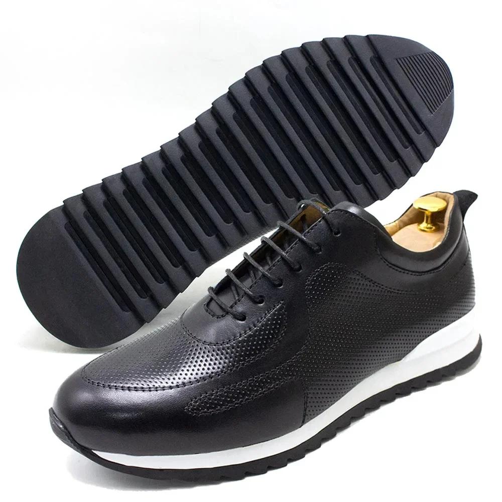 Fashion Luxury Mens Genuine Leather Sneakers Lace-Up Comfortable Oxford Classic Casual Shoes for Men Outdoor Street Travel Flat Footwear