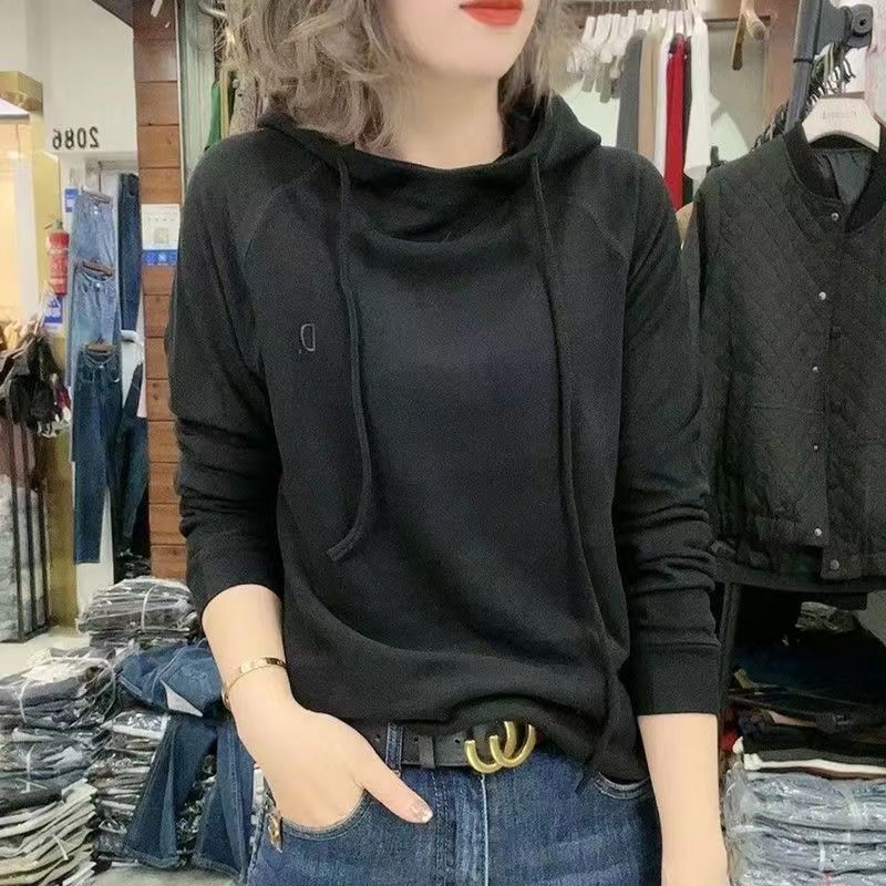 Spring Autumn New Fashion Solid Long Sleeve T-Shirts Women's Clothing Sweatshirt Casual Hooded Simplicity Thin Chic Korean Tops