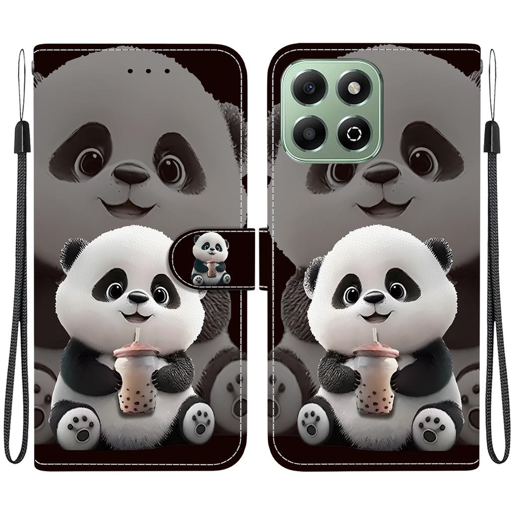 Handmade PU Leather Flip Case for Honor X6b Anti-Slip Shockproof Cover with Wrist Strap & Heart/Rose Cat Designs